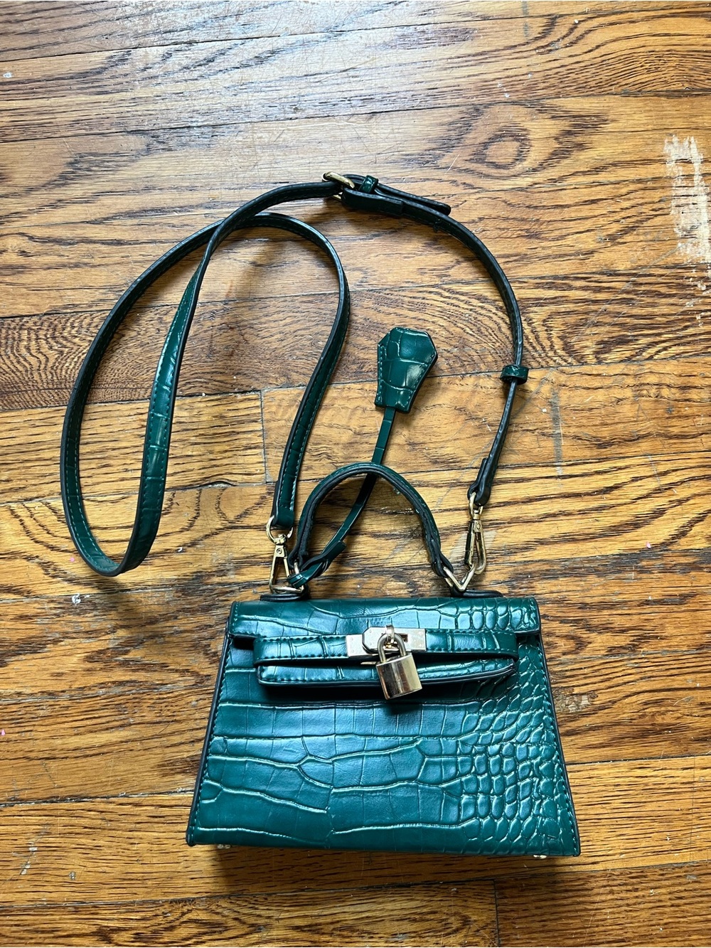 Princess Polly Teal Croc-Embossed Mini Crossbody Bag with Gold Lock